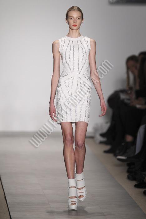 DRESS,EMBROIDERY,FIGURE,HERVE LEGER BY MAX AZRIA,NEW YORK,WHITE,WINTER 2010-11,WOMEN
